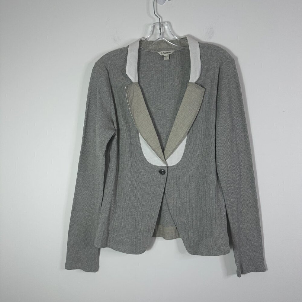 New J. Peterman Women's Size XL Gray Single Button Front V Neck Shirt Cardigan